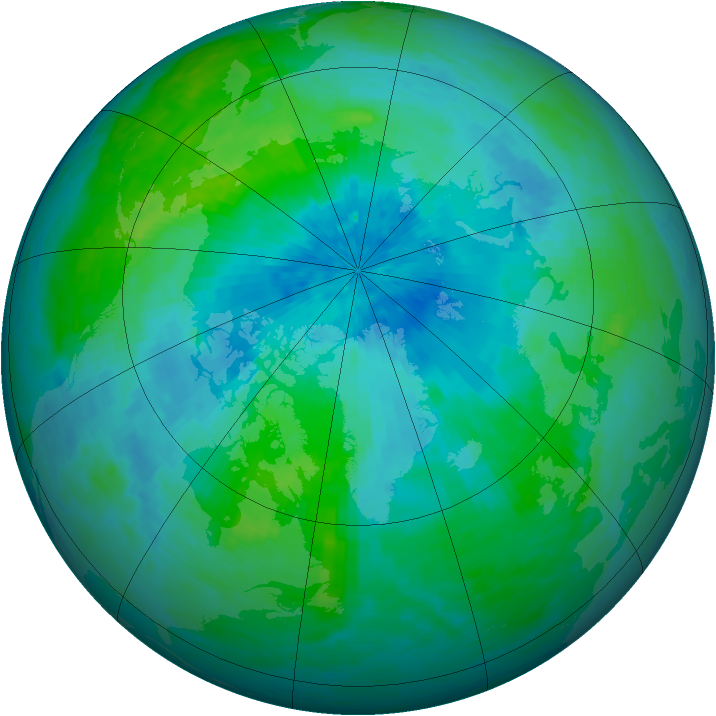 Arctic ozone map for 22 August 1993